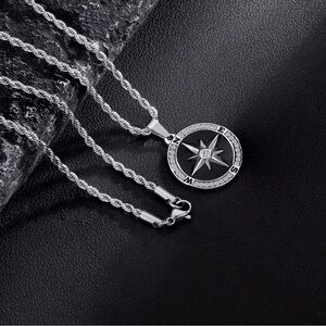 Silver and Black Compass Necklace